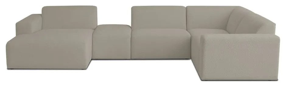 Divano angolare marrone chiaro in tessuto bouclé (a U) Roxy - Scandic