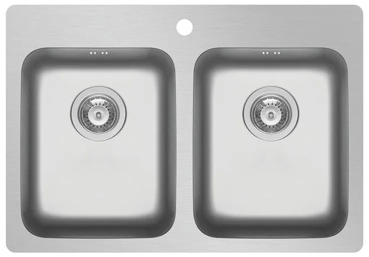 Lavello integrato 2 vasche DELINIA Zeria inox L 52 x L 75 cm argento
