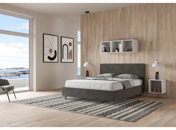 Letto contenitore da 160x190 in microfibra grigio Adele