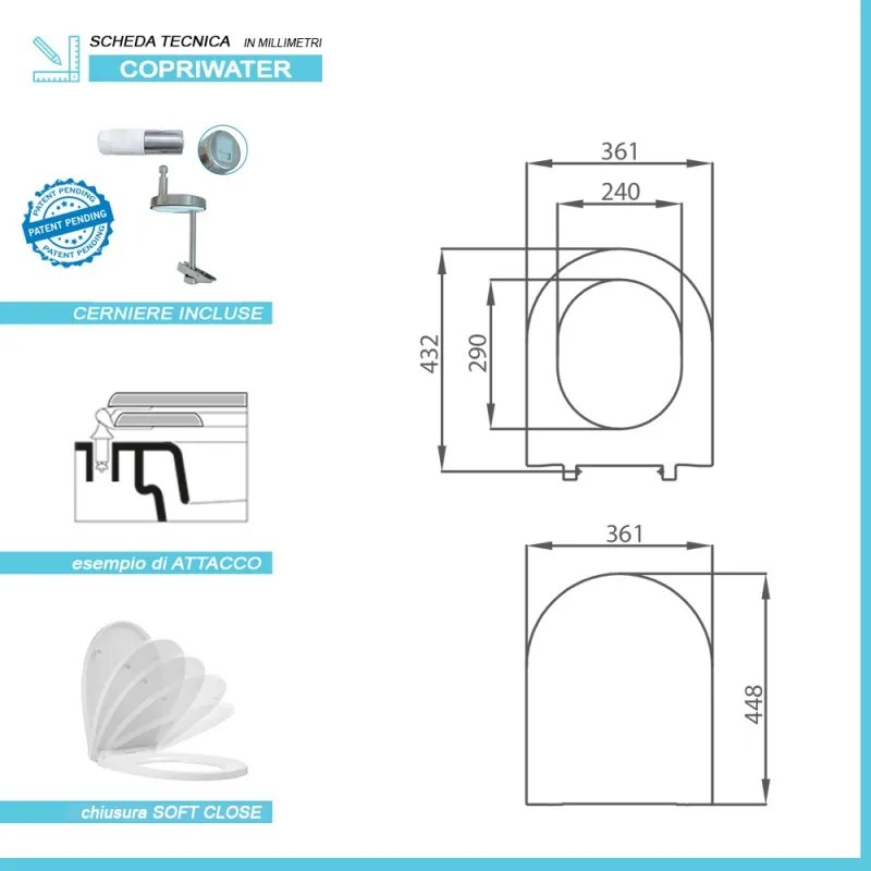 Copriwater originale serie Round slim softclose in termoindurente bianco