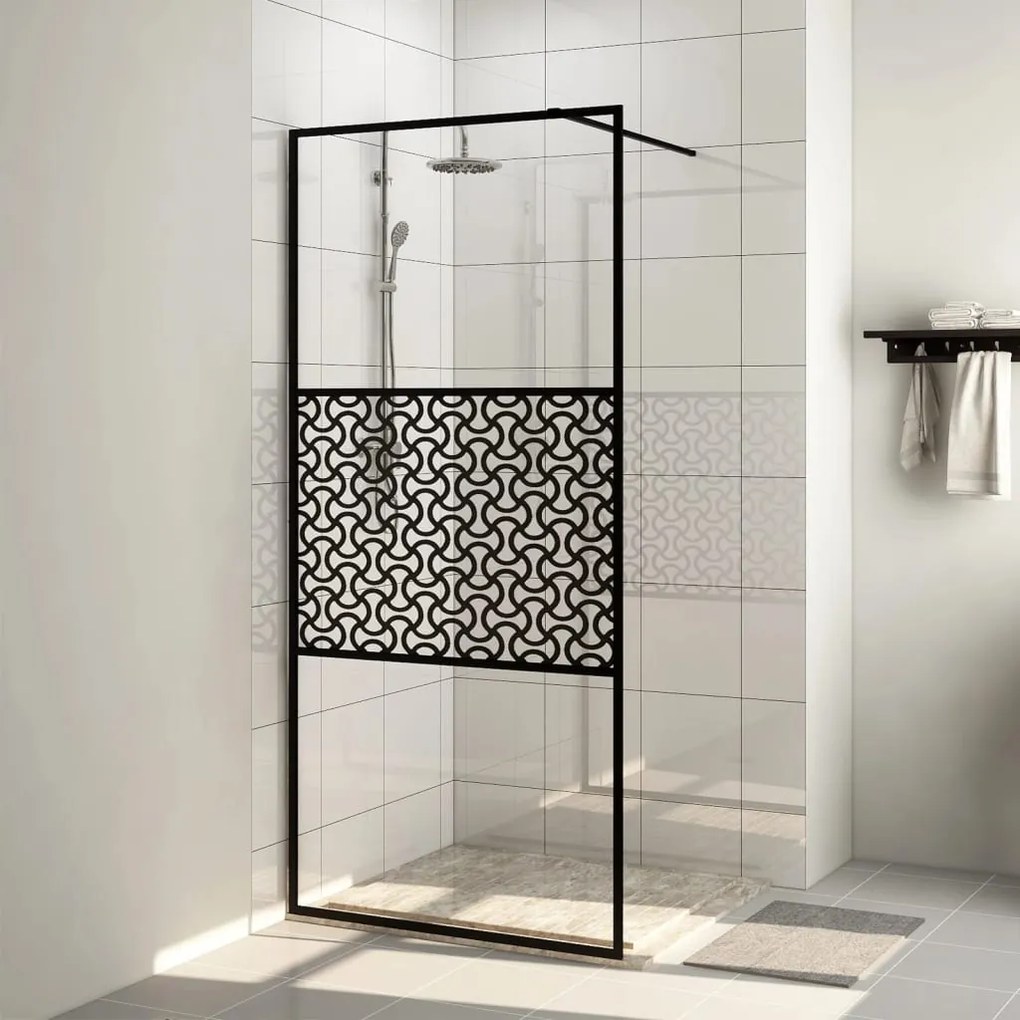 Parete Per Doccia Walk-in Vetro Trasparente Esg 115x195cm Nera /