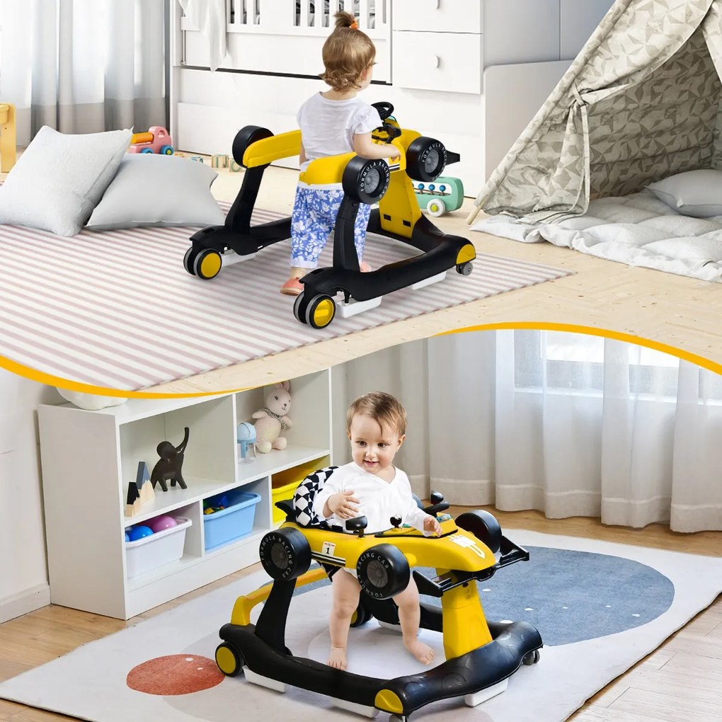 Costway Primi passi 4 in 1 per neonati con altezza e velocità regolabili, Primi passi a spinta con carillon con luci 10 Colori