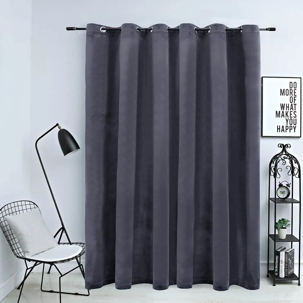 Tenda Oscurante Anelli İn Metallo Velluto Antracite 290x245 Cm /