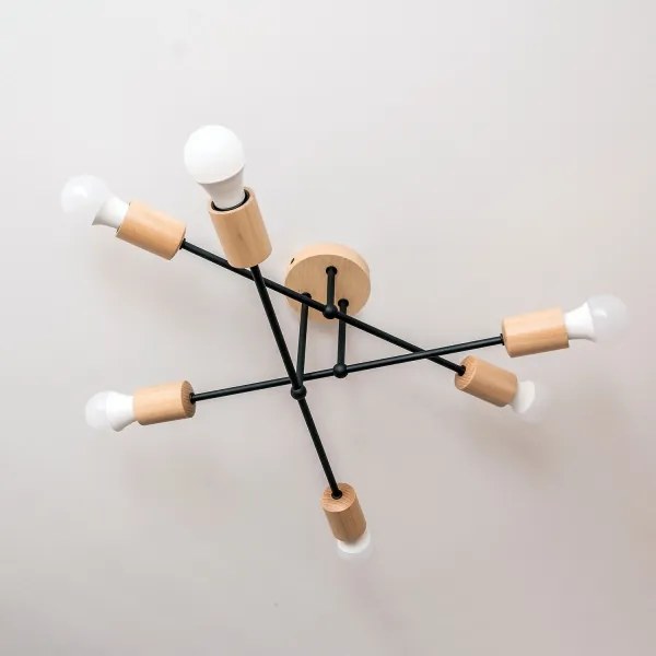 Lampadario a plafone CAMBRIDGE 6xE27/15W/230V in pino