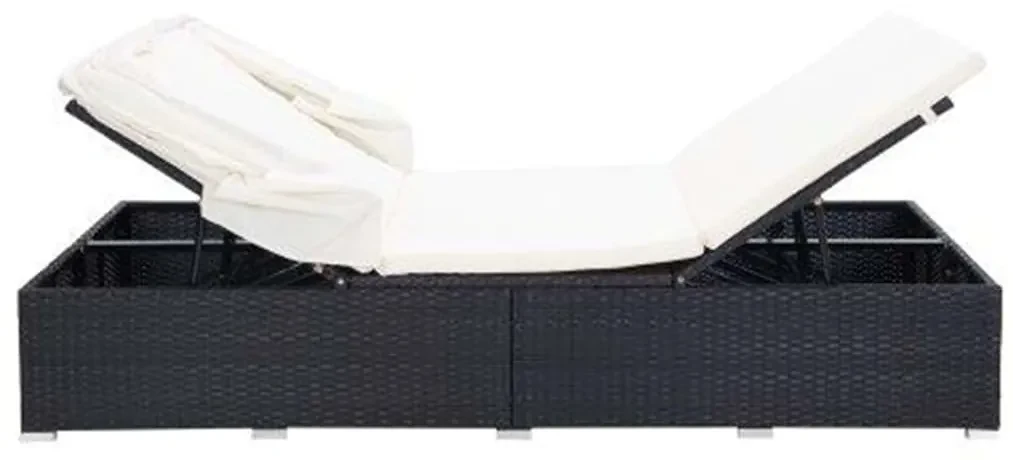 Lettino prendisole a 2 posti con cuscino in polyrattan nero
