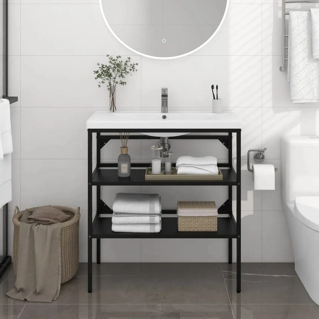 Struttura Per Lavabo Da Bagno Nera 79x38x83 Cm İn Ferro /