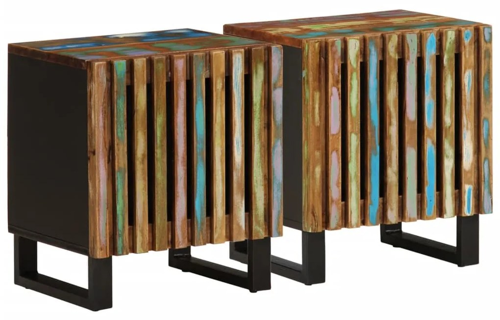 Comodini 2pz 40x34x46 Cm İn Legno Massello Di Recupero /