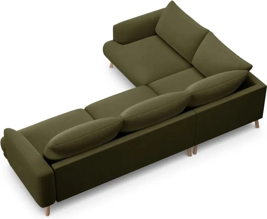 Divano angolare verde (con penisola a sinistra/a L) con rivestimento in velluto Naomi – Micadoni