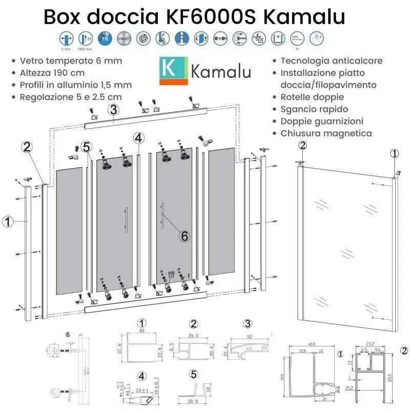 Kamalu - box doccia 90x220 doppio scorrevole telaio nero vetro piumato | kfn6000sn