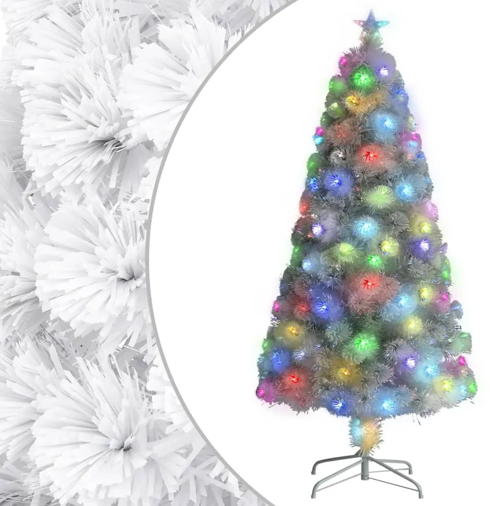 Albero Natale Preilluminato Bianco 120 Cm İn Fibra Ottica /
