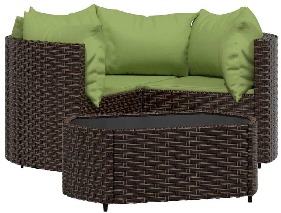 Set mobili da giardino 4 pz con cuscini in polyrattan marrone