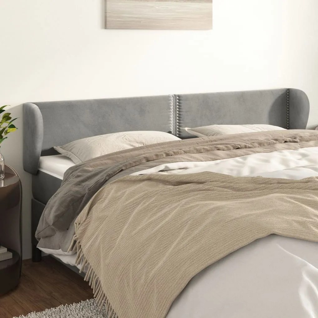 Testiera Ad Orecchio Grigio Chiaro 163x23x78/88 Cm İn Velluto /