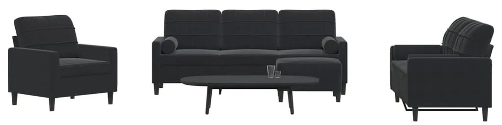 Set Di Divani 4 Pz Con Cuscini E Rinforzi Nero İn Velluto /