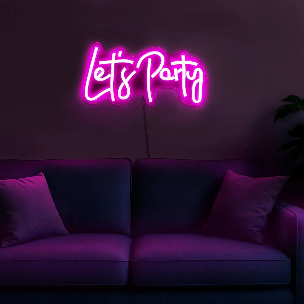Scritta neon rosa Let's Party da parete usb