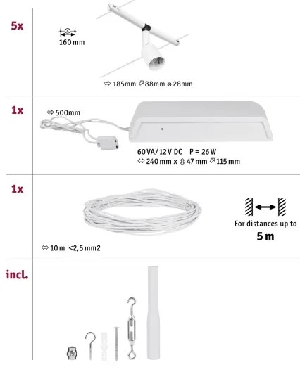 Paulmann 94458 - SET 5xGU5,3/10W Faretto SALT 230V bianco