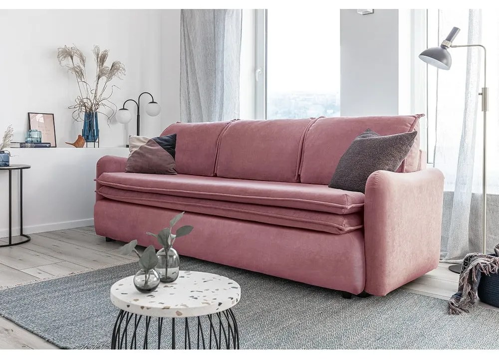 Divano letto in velluto rosa Tender Eddie - Miuform