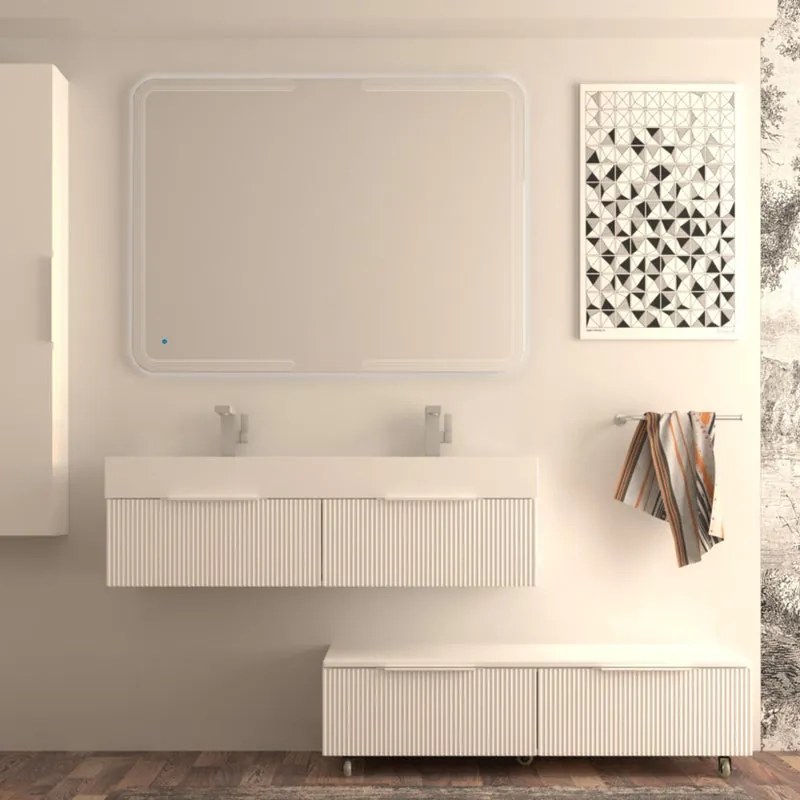 Mobile da bagno sospeso sotto lavabo Modula di BADEN HAUS L 120 x H 25 x P 44 cm bianco cannettato  opaco, 1 cassetto