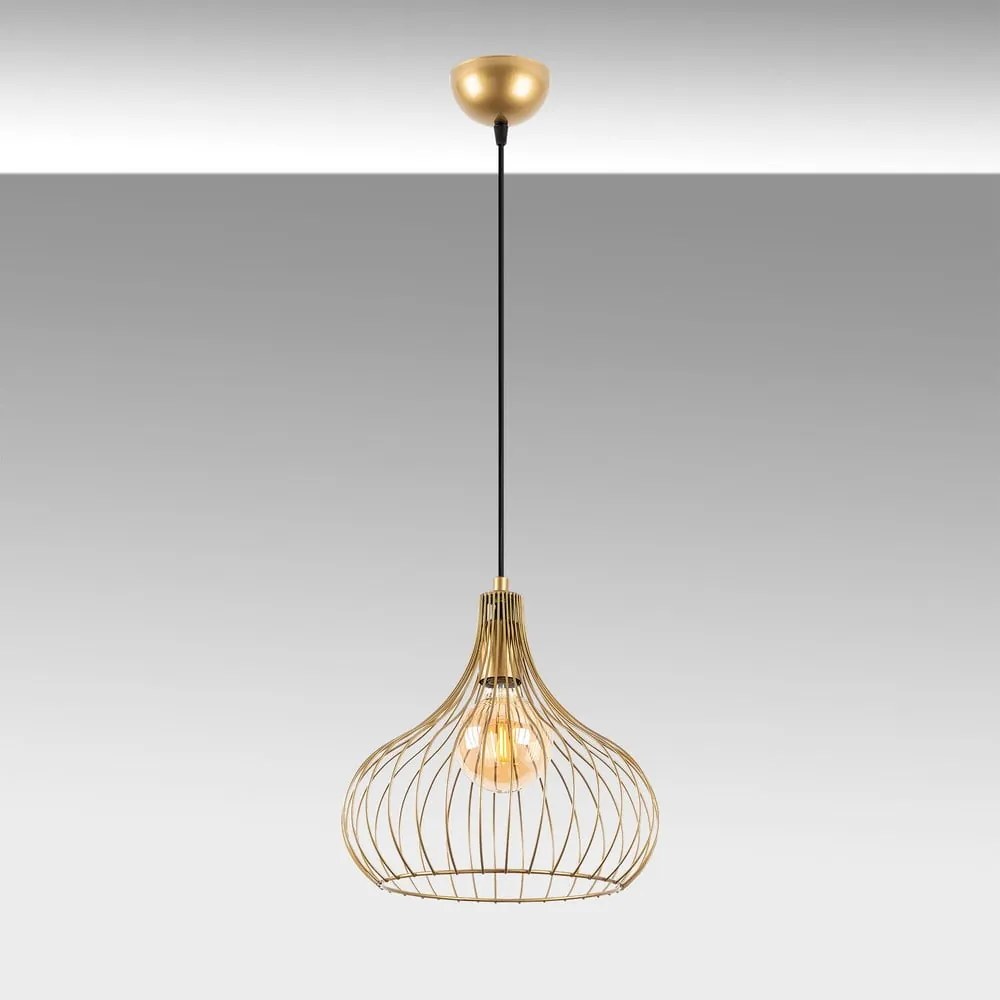 Lampadario dorato con paralume in metallo ø 22 cm Teldemia – Opviq lights