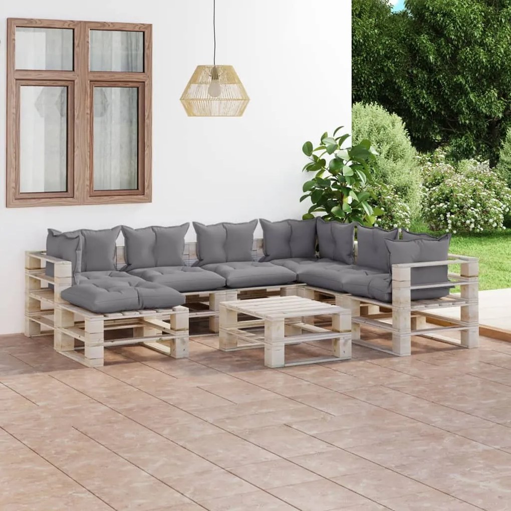 Set divani da giardino pallet 8 pz con cuscini in legno di pino