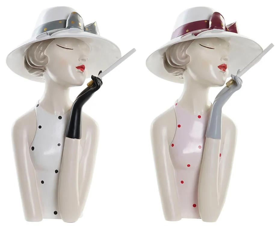 Statua Decorativa DKD Home Decor Rosa Bianco Resina Fashion Girls (18,5 x 15 x 31 cm) (2 Unità)