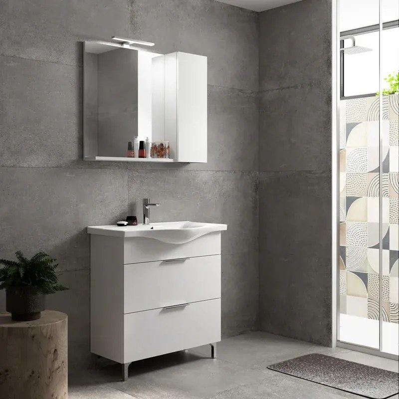 Mobile sottolavabo, lavabo e specchio Jnka bianco opaco L 80 x H 75 x P 46 cm 1 vasca 2 cassetti