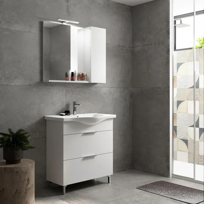 Mobile sottolavabo, lavabo e specchio Jnka per vasca centrale bianco opaco L 80 x H 75 x P 46 cm 2 cassetti