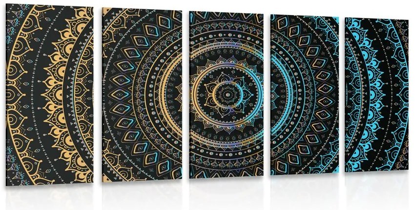 Quadri 5 pezzi – Mandala con motivo del sole