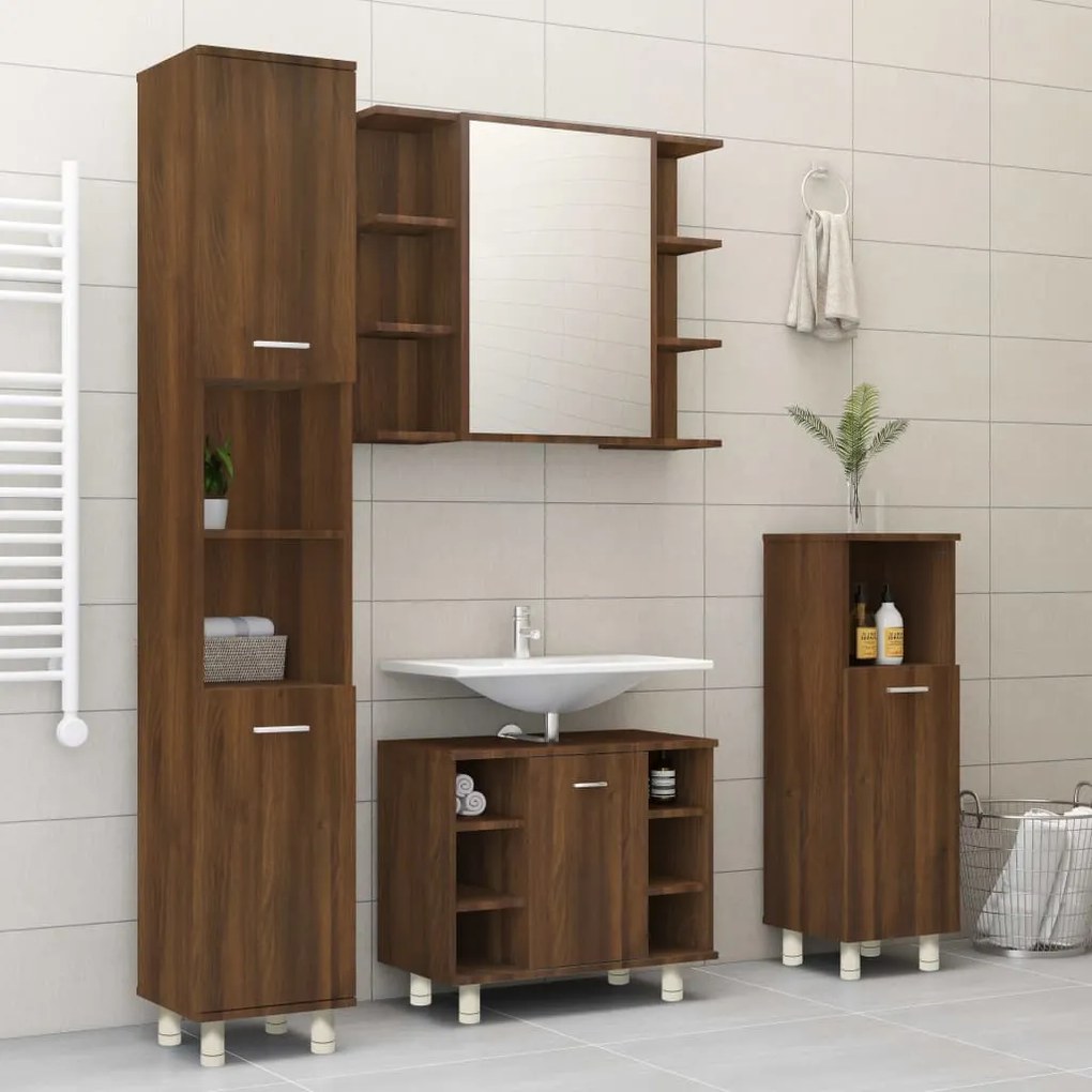 Armadietto bagno rovere marrone 30x30x95cm in legno multistrato