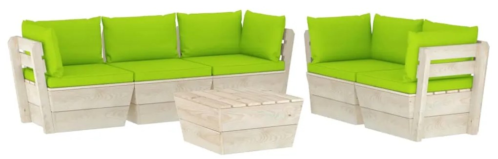 Set Divani da Giardino su Pallet 6 pz con Cuscini Legno Abete