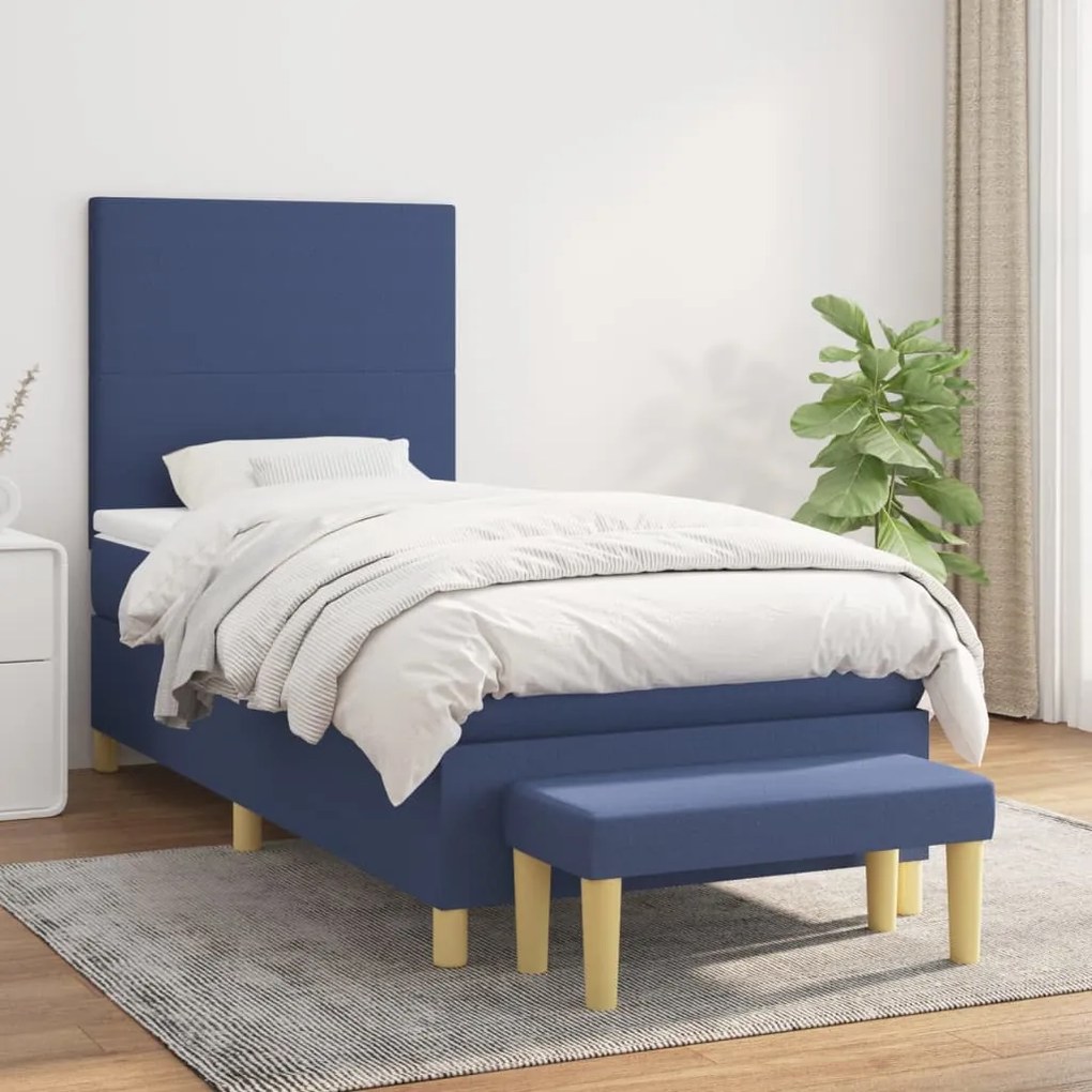 Giroletto A Molle Con Materasso Blu 90x190 Cm İn Tessuto /