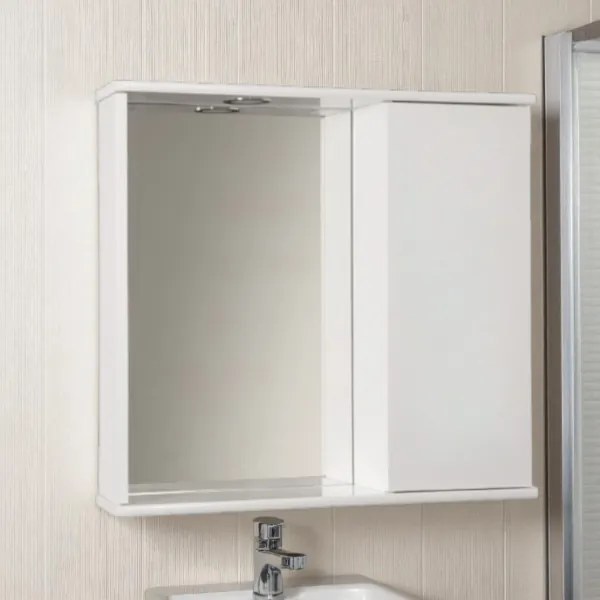 Specchiera contenitore 69 cm con anta liscia e luce Led Bianco Lucido