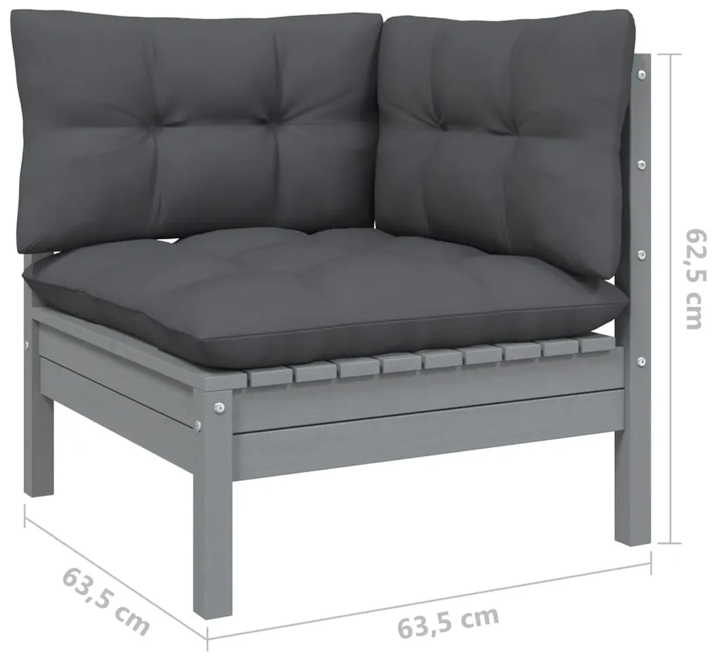 Set divani da giardino 11 pz con cuscini grigi massello di pino
