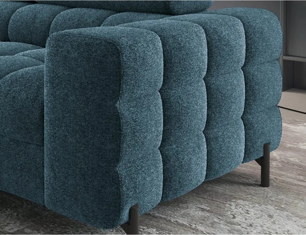 Divano angolare blu allungabile/con contenitore (con penisola a sinistra/a L) con rivestimento in bouclé Ferucce – ELTAP