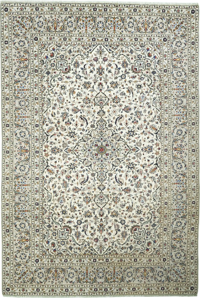 Kashan Tappeto 250x370 Beige (Iran) Annodato A Mano