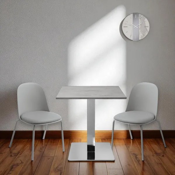 Tavolo bar pub ristorante 70x70 cm base argento e piano laminato Cemento H 75