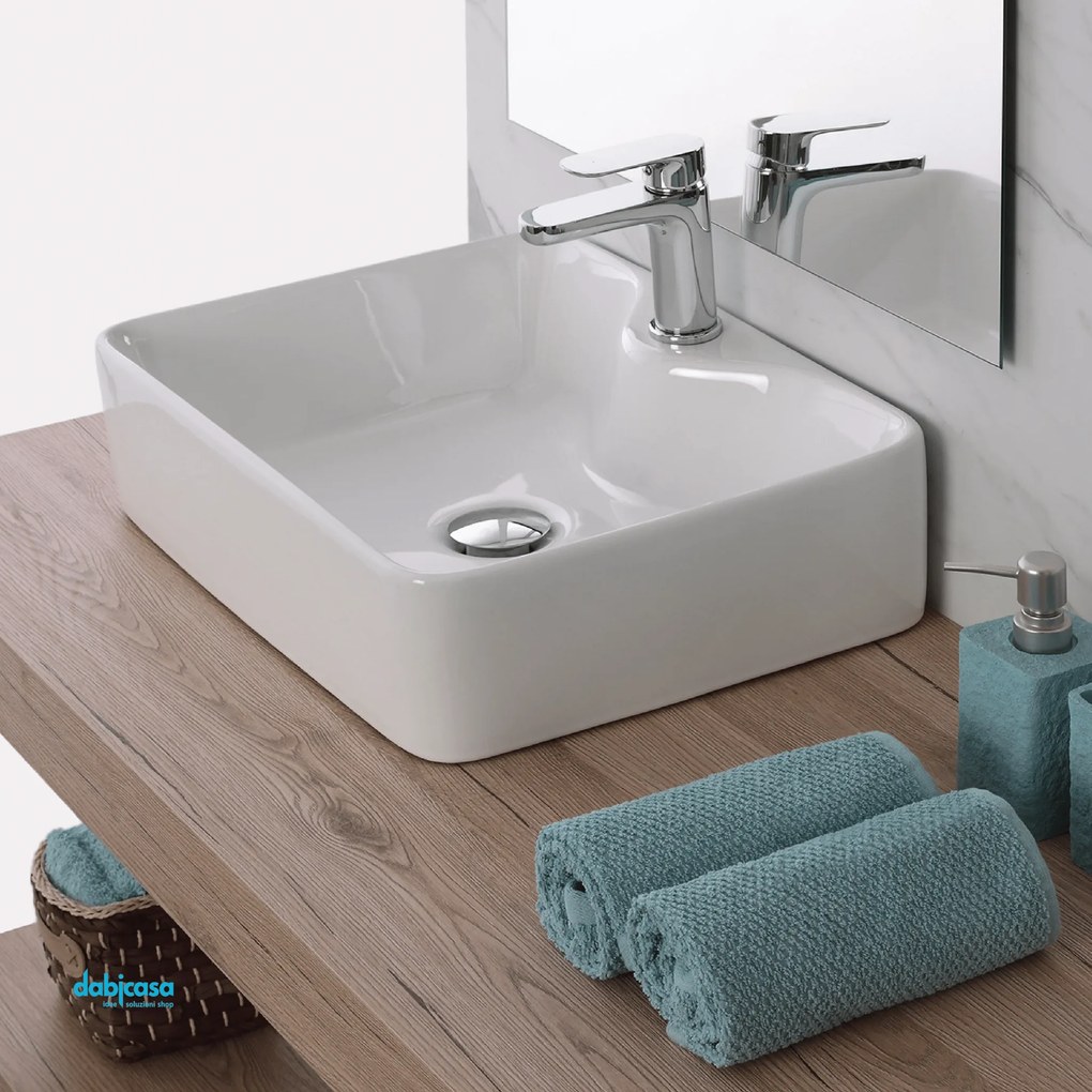 Lavabo D'Appoggio O Sospeso In Ceramica Bianco Lucido Da 48 cm