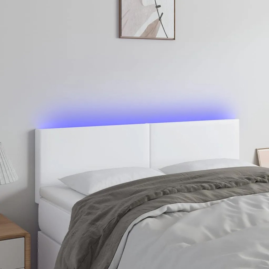 Testiera Bianca A Led 144x5x78/88 Cm İn Similpelle /
