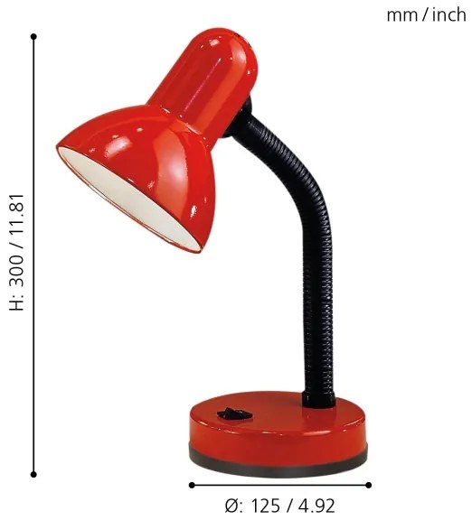 EGLO 9230 - Lampada da tavolo  BASIC 1xE27/40W rossa