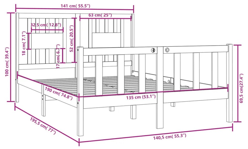 Giroletto in Legno Massello 135x190 cm Double