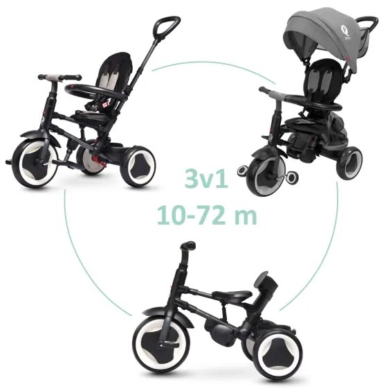 QPlay - Triciclo 3 in 1 per bambini RITO EVA PLUS grigio