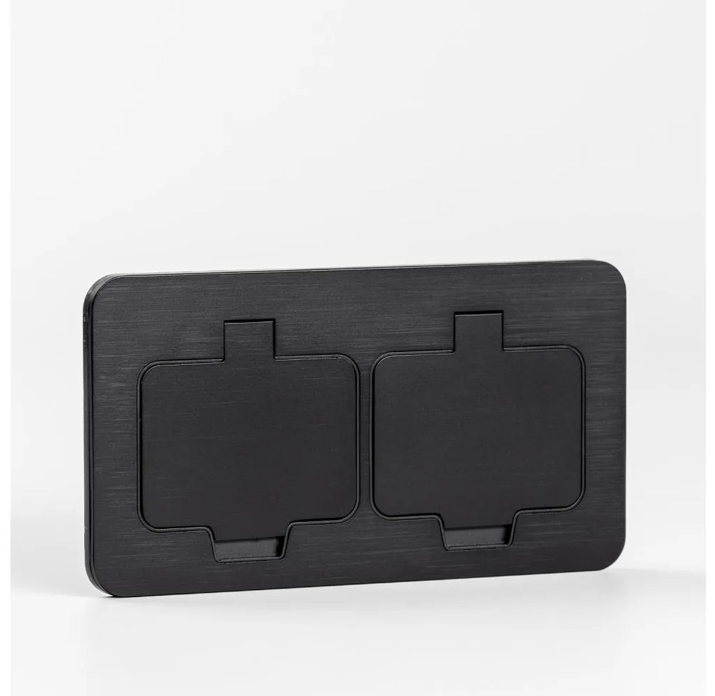 Solight 5B323B - Presa doppia da incasso a pavimento per esterno IP55 nero rettangolare