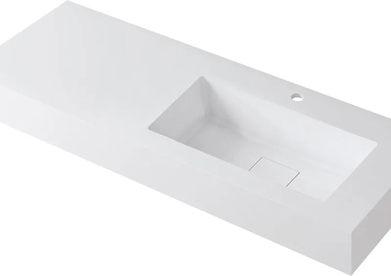 Lavabo a incasso rettangolare vasca a destra L 120.5 x H 15 x P 46 cm in resina bianco lucido