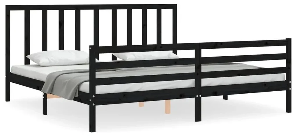 Giroletto con testiera nero 200x200 cm in legno massello