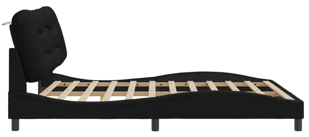 Giroletto con testiera nero 180x200 cm in tessuto