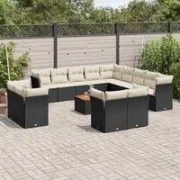 Set Divani da Giardino 14pz con Cuscini in Polyrattan Nero 3223956