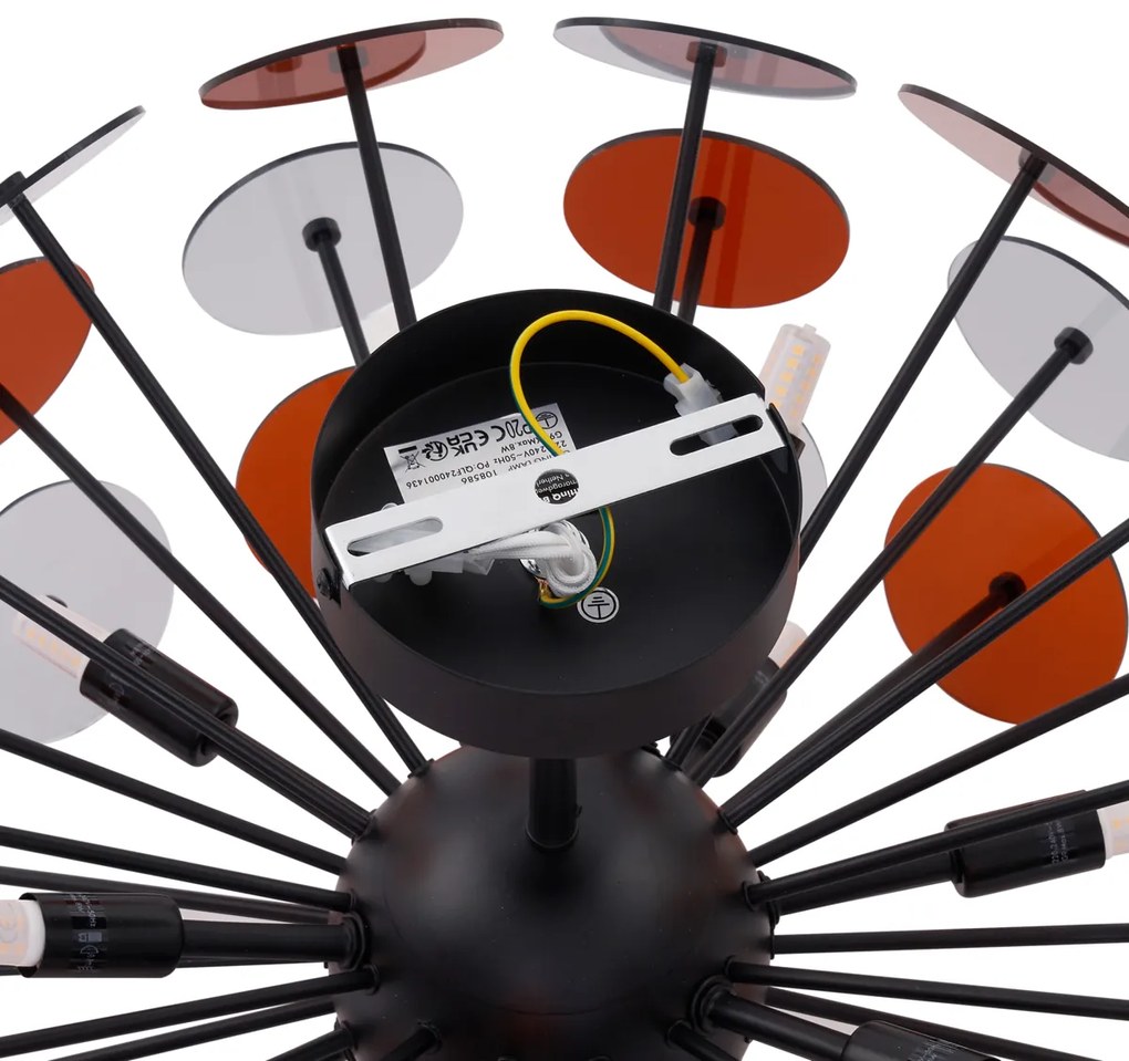 Lampada da soffitto Art Déco nera con vetro ambra e fumé - Atomic