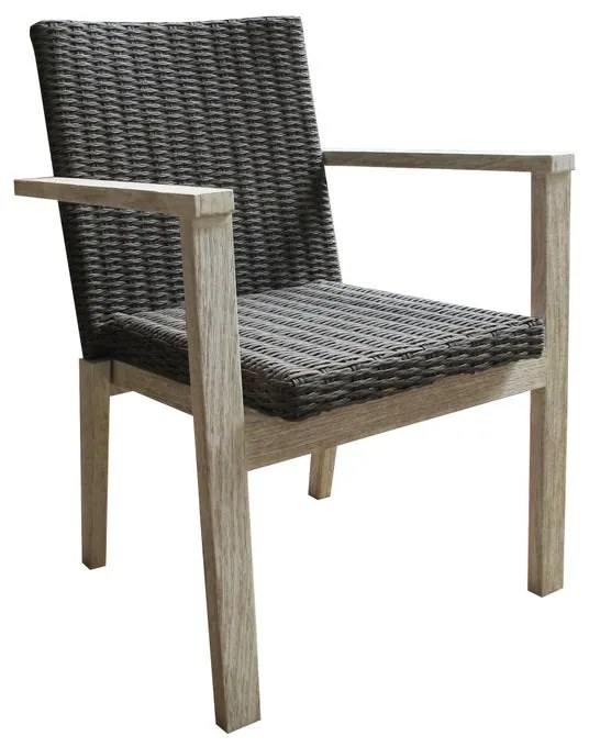 Sedia da giardino in teak con braccioli Quebec, seduta in rattan sintetico grigio