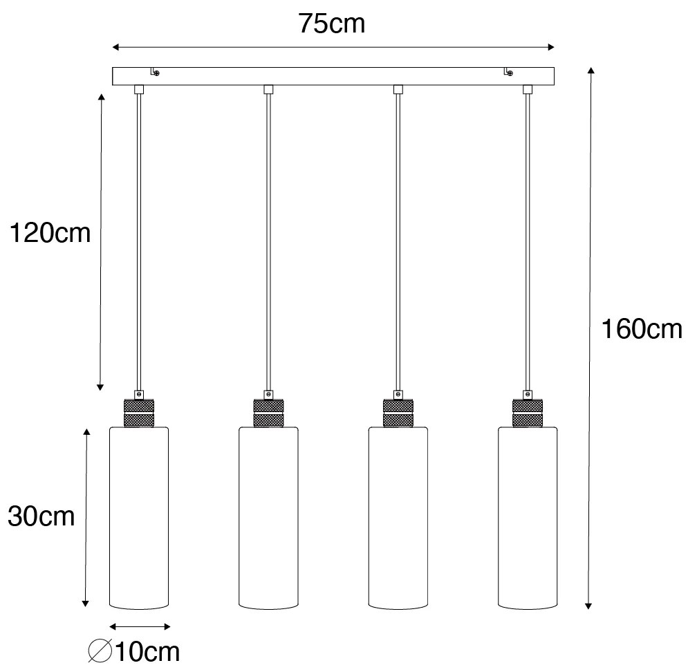 Lampada a sospensione moderna nera con vetro fumé 4 luci - Stavelot
