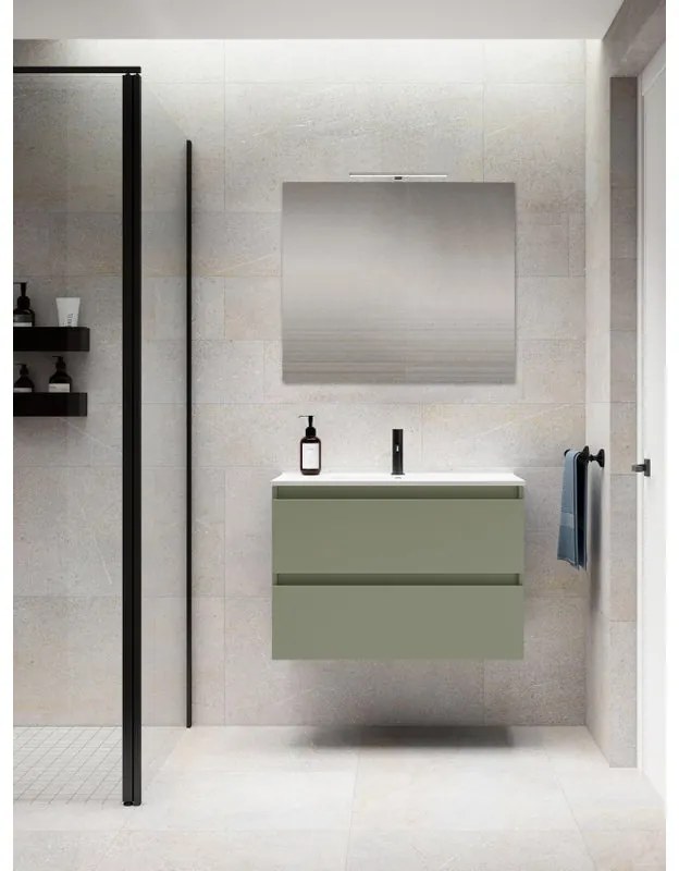 Mobile sottolavabo, lavabo e specchio con organizer per cosmetici BOX per vasca centrale verde muschio L 80 x H 55 x P 45 cm 2 cassetti