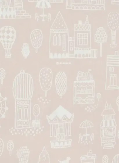 Majvillan Carta da parati Small Town - Dusty Pink/ Cream White